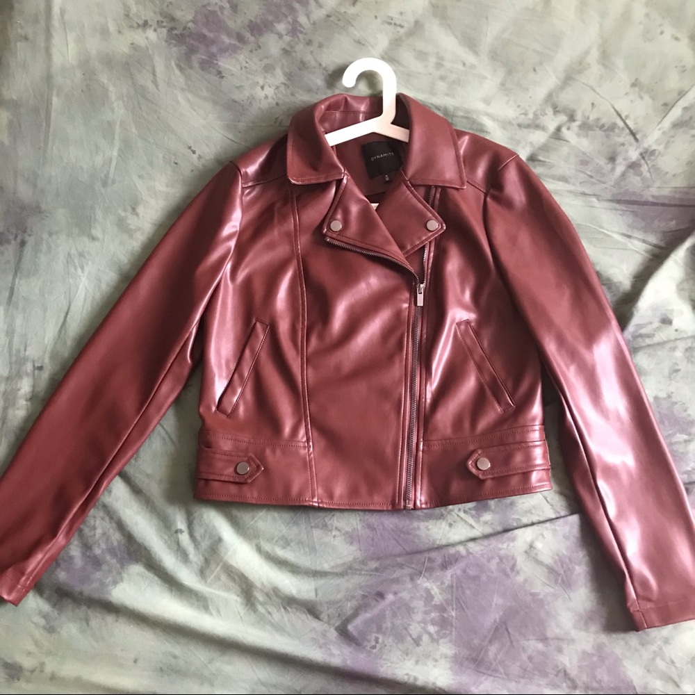 Dynamite Crop Leather Moto Jacket - Deep Burgundy BRAND NEW